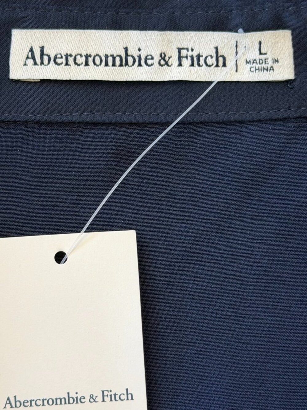 Abercrombie & Fitch Satin Relaxed Button Up Long Sleeve Blouse Navy Blue Large - Picture 3 of 11